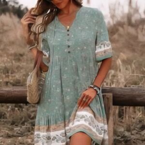 SHEIN Mint and Cream Boho Mini Dress